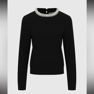 Chic Black Sweater with Embellished Collar
